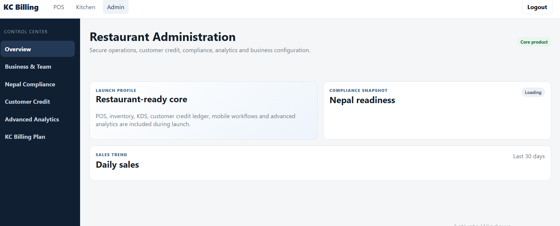 KC Billing secure sign-in screen